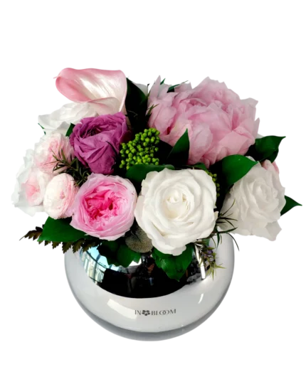 Loulou (M) mix Rose, Peonie and Calla preserved flower arrangement in Dubai
