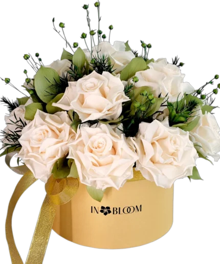 Olivia - Gold box of French Roses preserved flowers gift box in Dubai