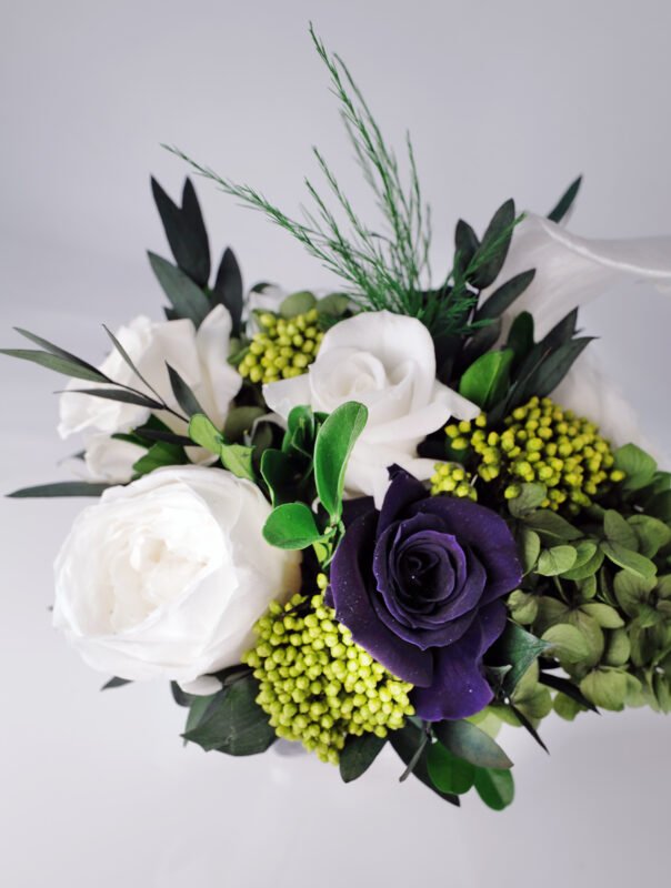 Katie - Monochrome preserved flower arrangement detail view in Dubai