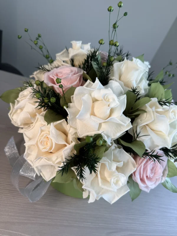 Olivia - Delicate spring preserved flowers gift box detail view in Dubai