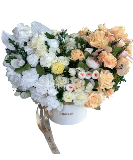 Audrey White and Peach preserved flowers gift box in Dubai