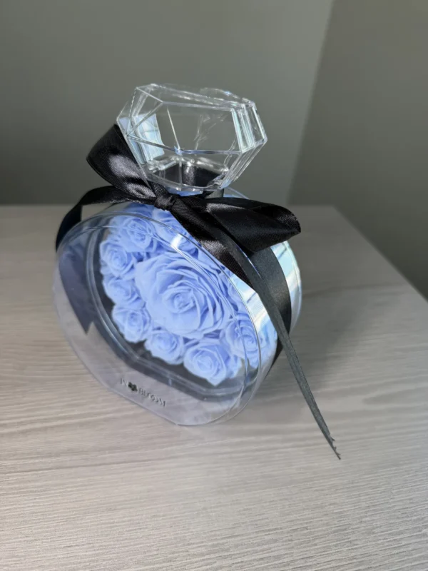 Classic Roses - Perfume bottle (Blue) preserved flowers gift box detail view in Dubai