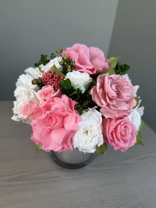 Juliette - Candy pink preserved flower arrangement detail view in Dubai