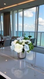 Juliette - Creamy Blue preserved flower arrangement detail view in Dubai