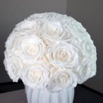White classic roses everlasting arrangement, small size, client's vase