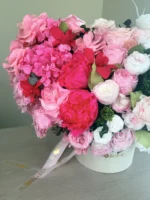 Audrey Hot Pink and White preserved flowers gift box detail view in Dubai
