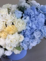Audrey - Sky blue preserved flowers gift box detail view in Dubai