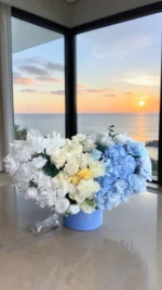 Audrey - Sky blue preserved flowers gift box detail view in Dubai