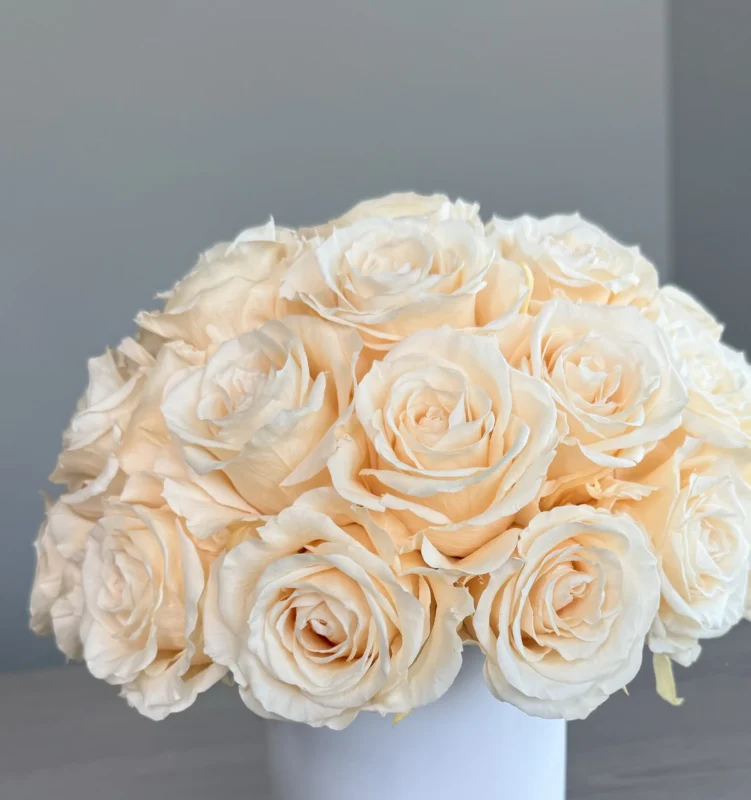 Luna champagne preserved flower arrangement close-up in Dubai
