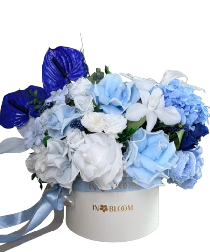 Olivia - Mix blue and white preserved flowers gift box in Dubai