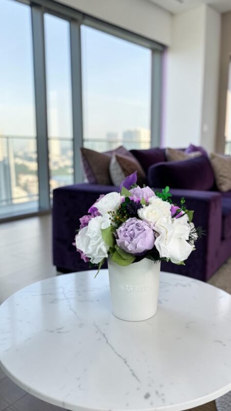 Luna - White & Lilac Dream preserved flower arrangement in Dubai detail