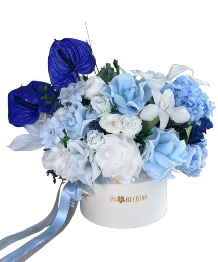 Olivia - Mix blue & white preserved flower arrangement in Dubai