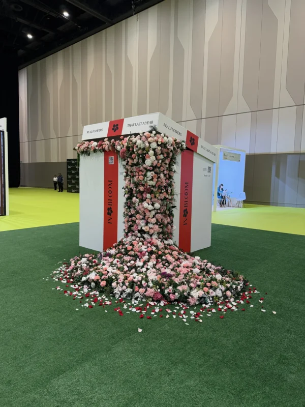 Event installation with preserved flowers