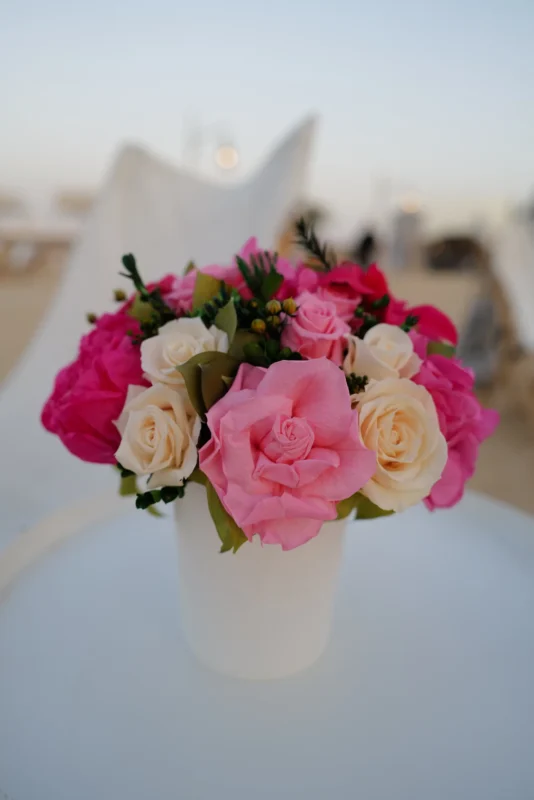 Pink and cream preserved flower vase