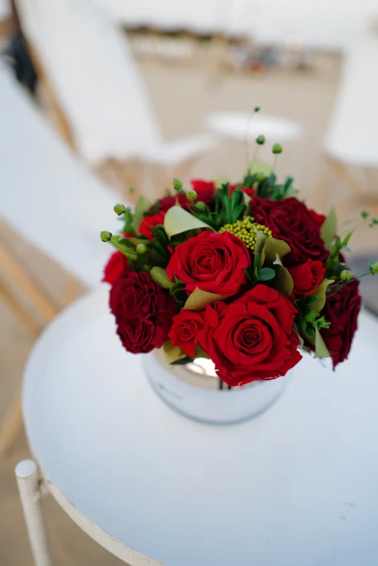 Red rose preserved flower dining table arrangement