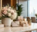 Corporate Eid gifts with preserved flowers and elegant gift boxes in a Dubai office