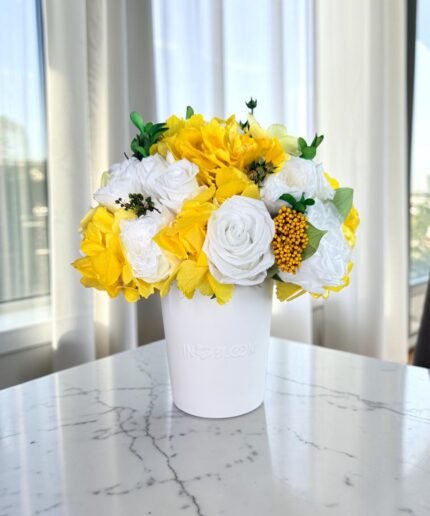 Luna - Plumeria Yellow preserved flower arrangement detail view in Dubai