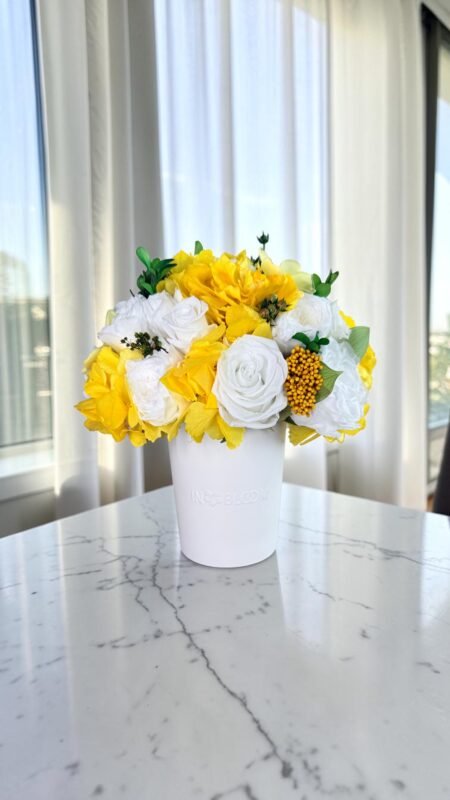 Luna - Plumeria Yellow preserved flower arrangement detail view in Dubai