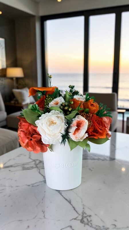 Luna - Orange juice preserved flower arrangement detail view in Dubai