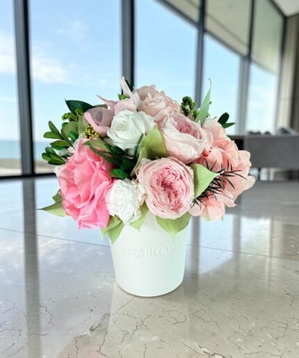 Luna - pastel pink preserved flower arrangement detail view in Dubai