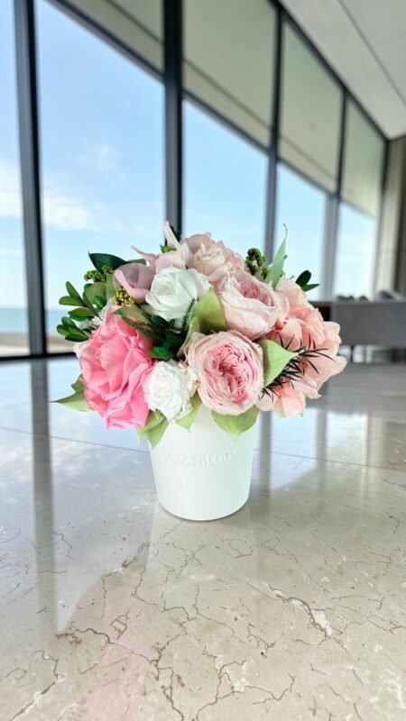 Luna - pastel pink preserved flower arrangement detail view in Dubai