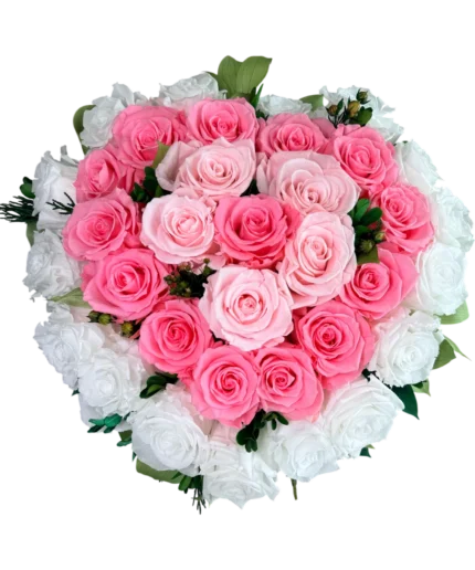 Heart Pink and White preserved flowers gift box in Dubai