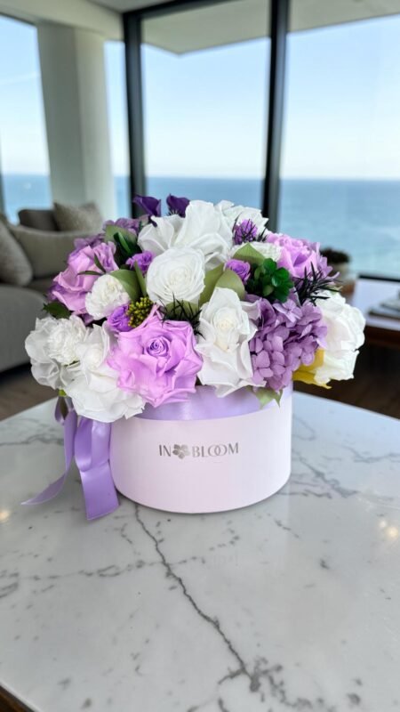 Olivia - Purple Dream preserved flowers gift box detail view in Dubai