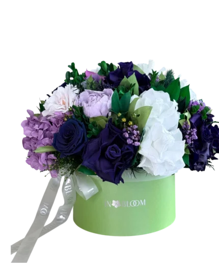 Olivia - purple and white preserved flowers gift box in Dubai
