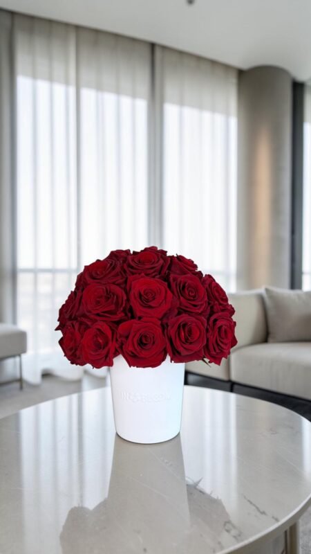 Luna - Red roses preserved flower arrangement detail view in Dubai
